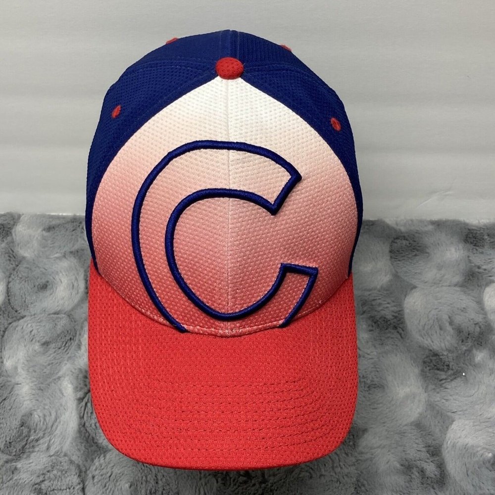 Chicago Cubs MLB New Era 39thirty Big Logo Red White Blue S/M Fitted Hat Cap